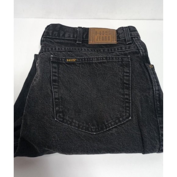 Vintage HIS Black Jeans Men's Size 38x32 Made in USA (ACTUAL 36X32) - Picture 1 of 6